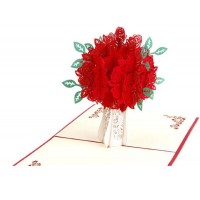 Handmade 3d Pop Up Card Red Rose Flower Vase Birthday Card, Wedding Anniversary Card, Valentines Day, Mother's Day Card, Blank Greeting Card